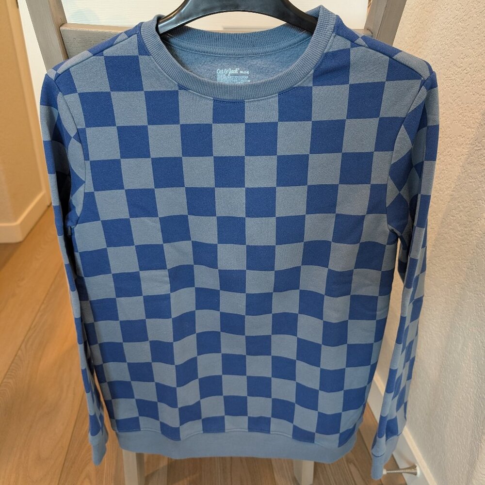 Boys XL Blue Checked Fleece Sweatshirt